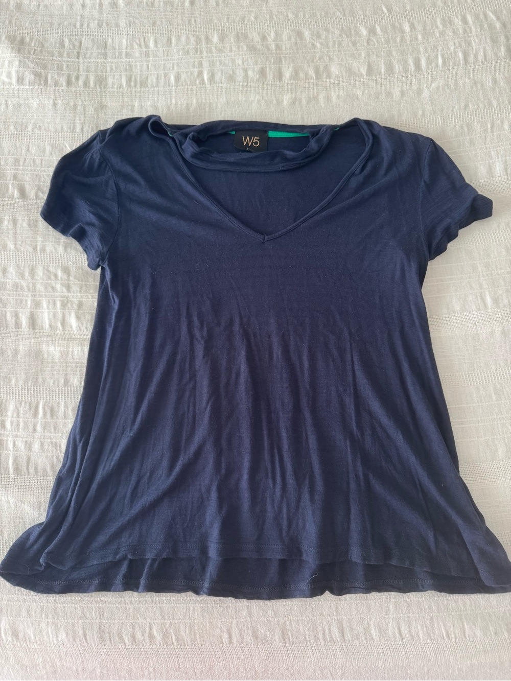 W5 Navy Short Sleeve V-Neck Tee with Subtle Green Neck Detail